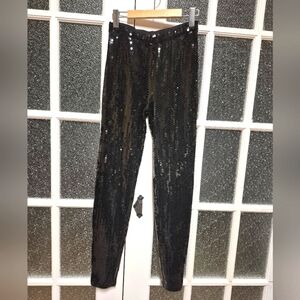 Black sequined dress pants leggings ankle length size medium